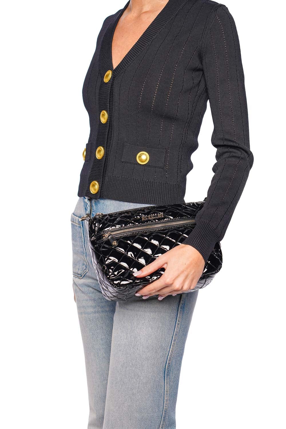 MZ Wallace Crosby Ella Black Lacquer Quilted Crossbody