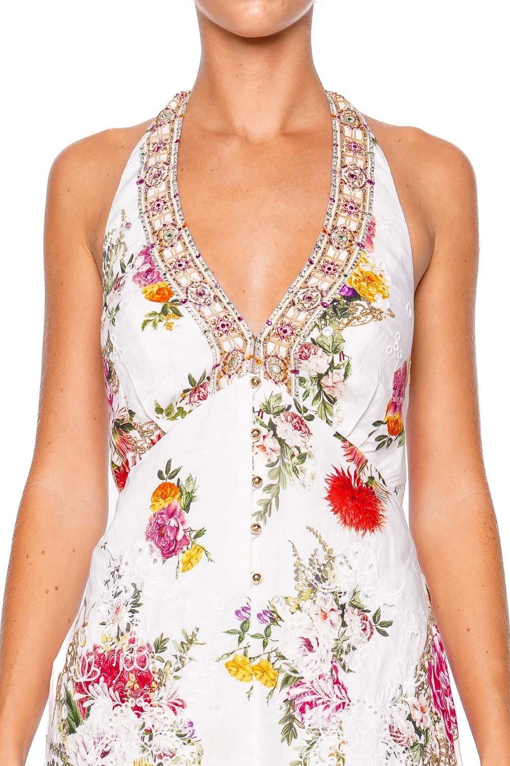 Camilla Egyptian Rose Buttoned Halter Playsuit