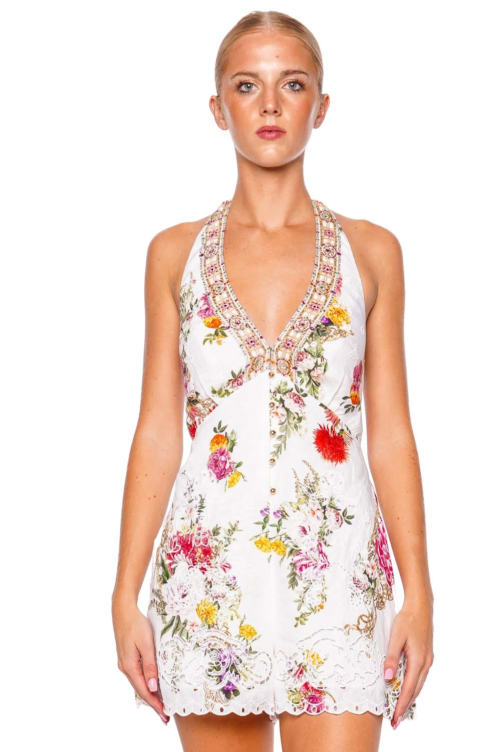 Camilla Egyptian Rose Buttoned Halter Playsuit