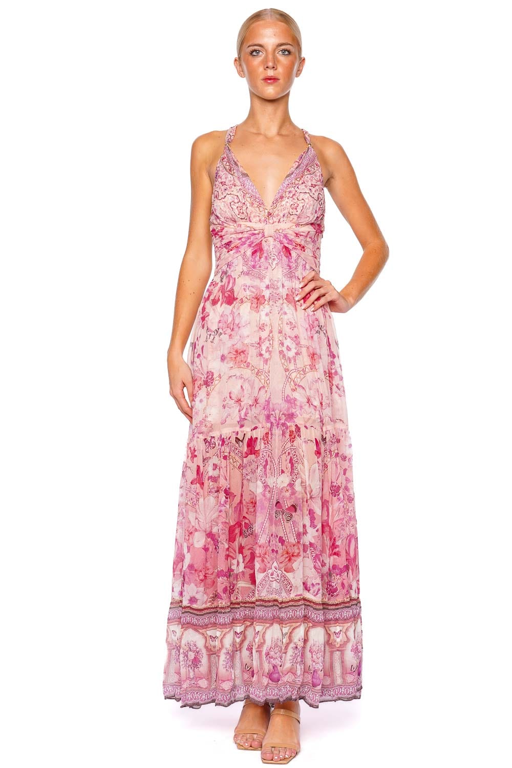 Camilla Botanical Novella Gathered Bead Midi Dress