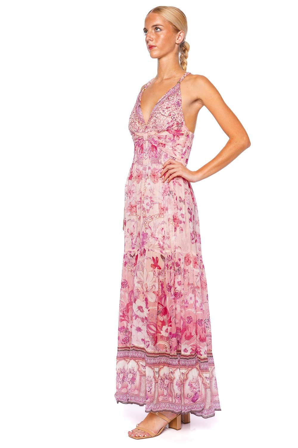 Camilla Botanical Novella Gathered Bead Midi Dress