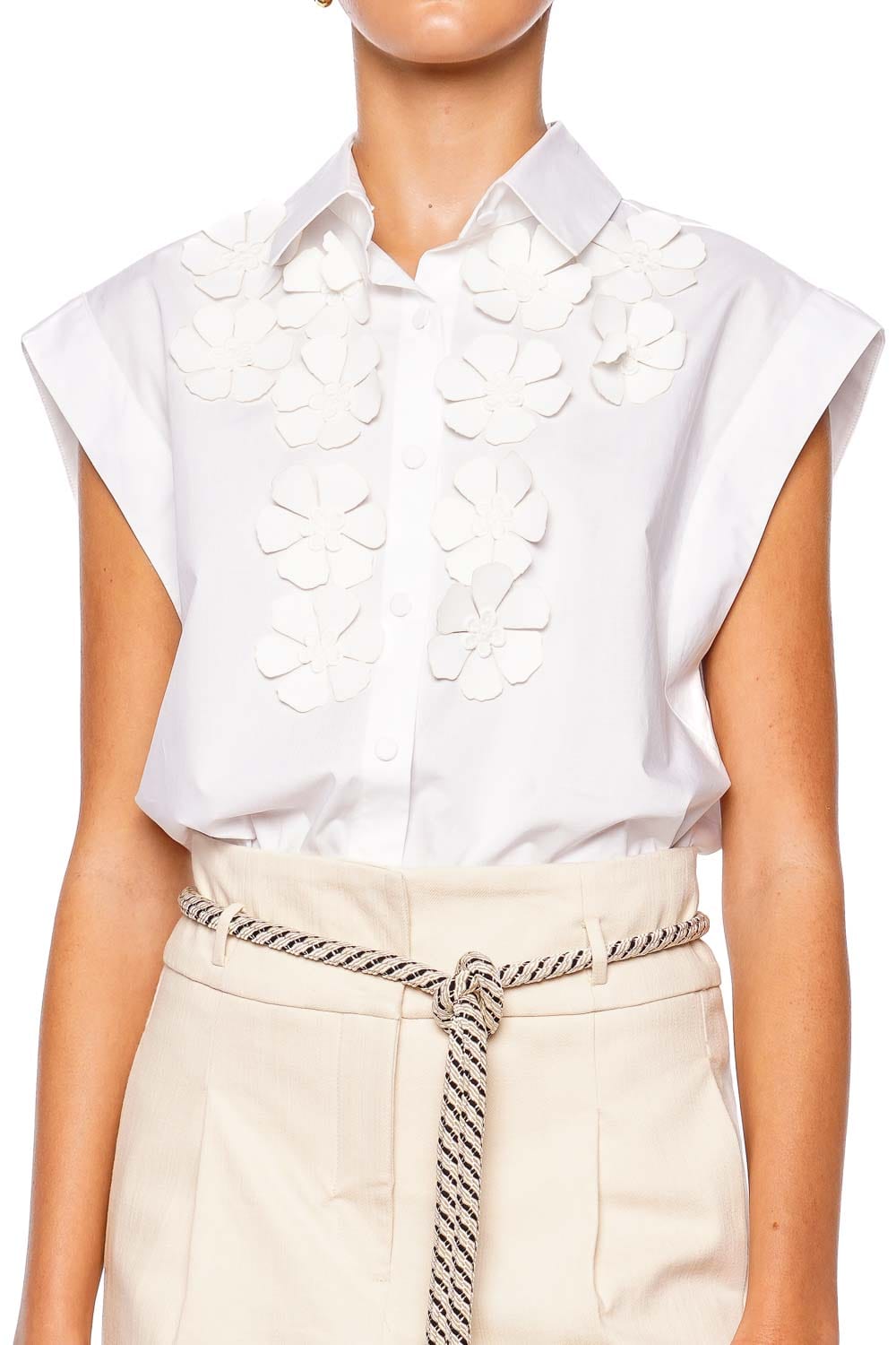 Silvia Tcherassi Azalea White Embellished Cotton Blouse