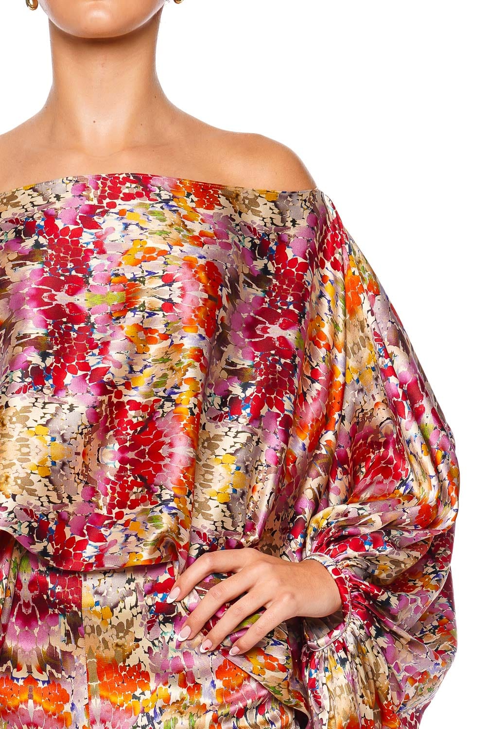 Off shoulder silk blouse best sale