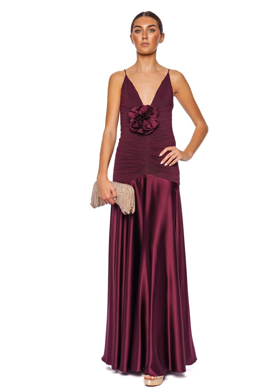 Silvia Tcherassi Sana Ruched Burgundy Maxi Dress