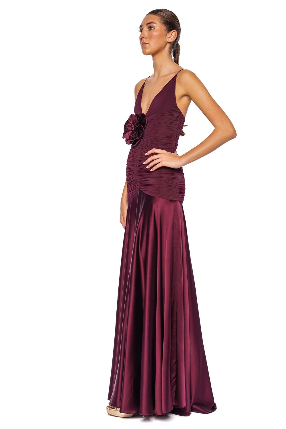 Silvia Tcherassi Sana Ruched Burgundy Maxi Dress