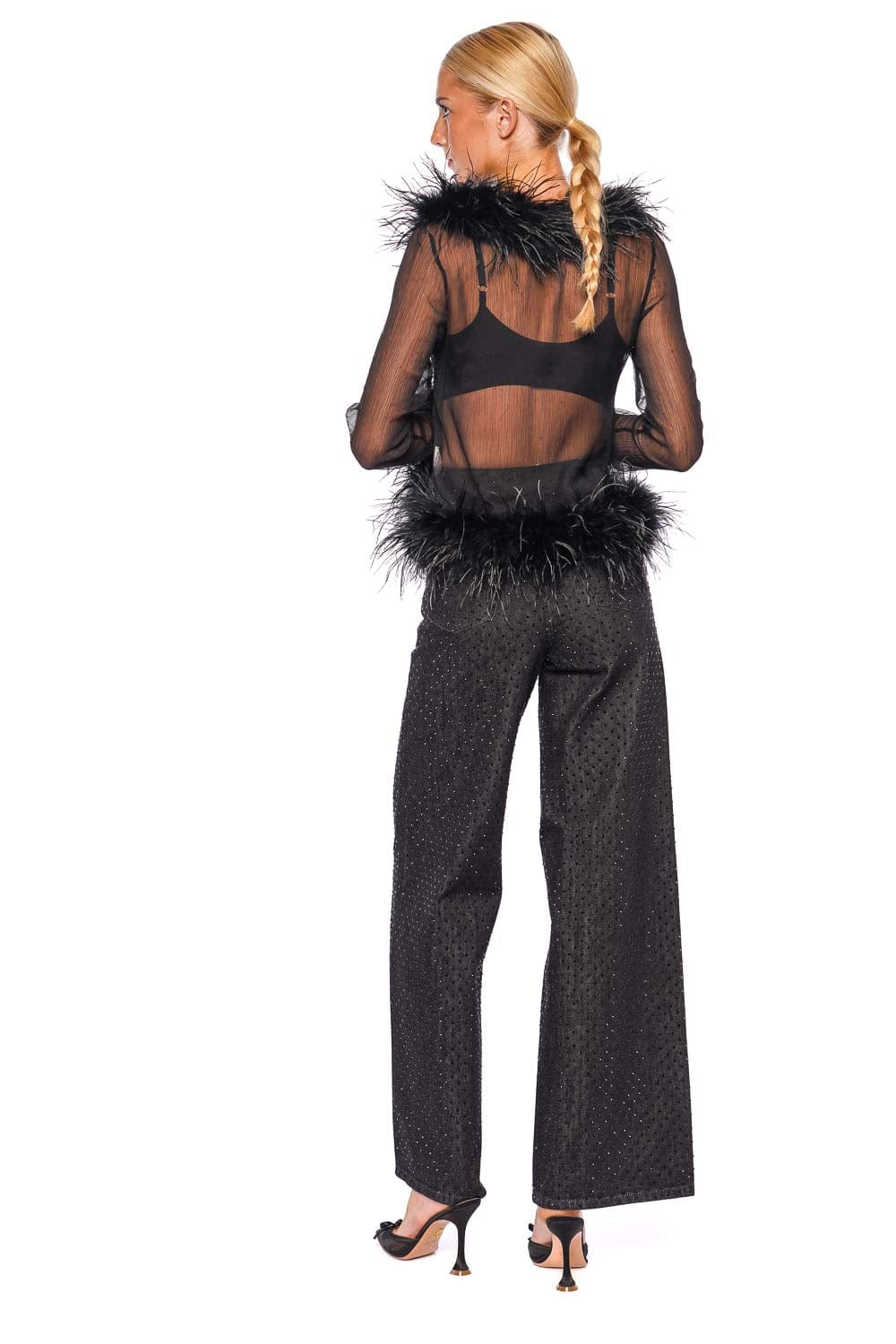 Bubish Gigi Sheer Black Feathered Blouse