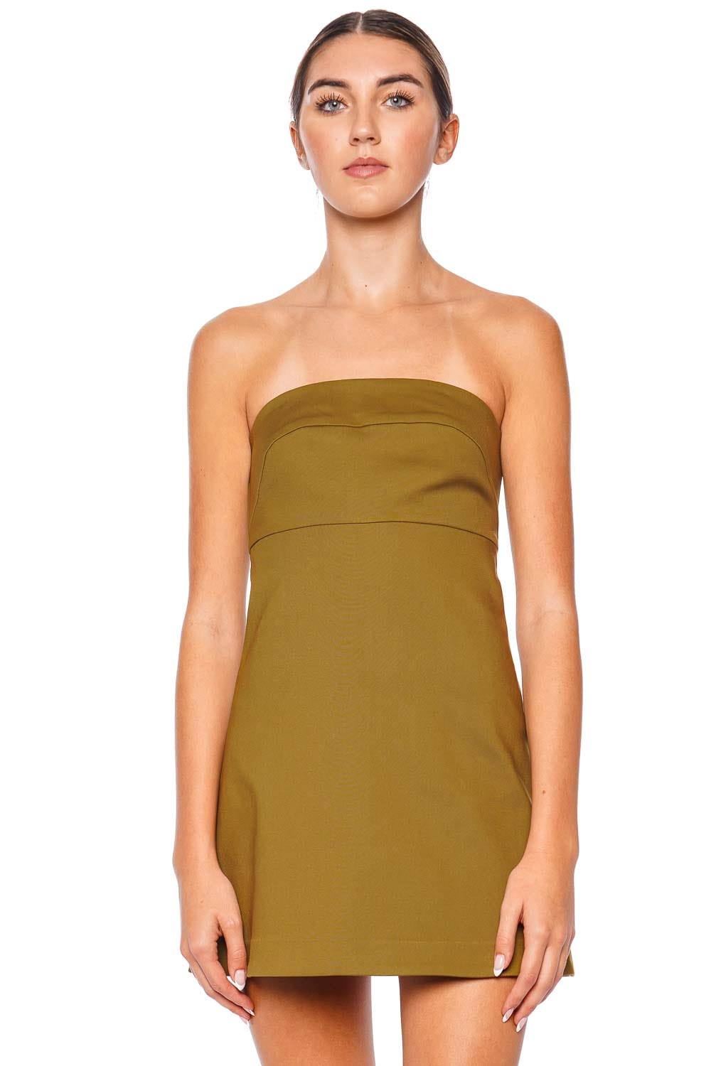 Shona Joy Lani Army Green Strapless Mini Dress