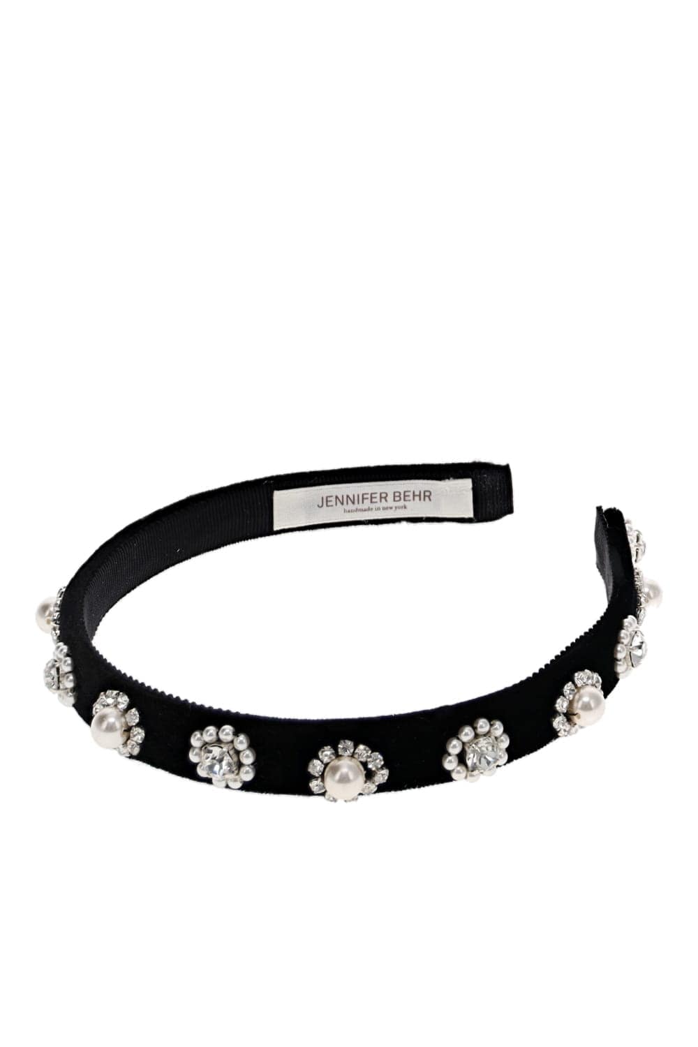 Jennifer Behr Quinn Black Velvet Crystal Pearl Heandband