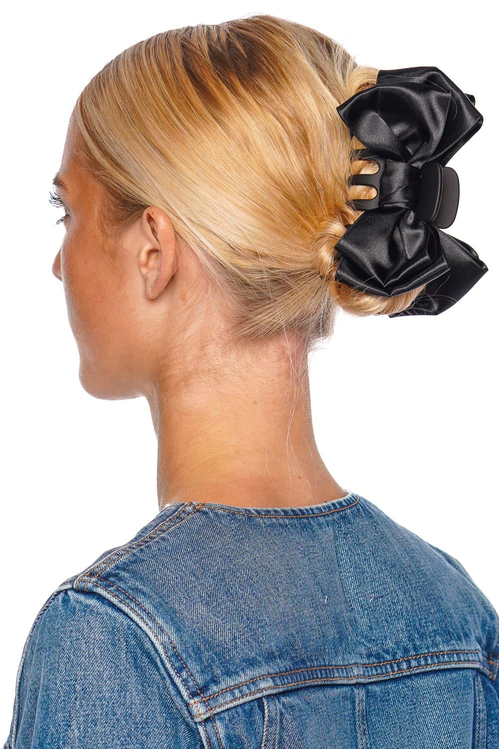 Jennifer Behr Agatha Black Satin Bow Jaw Clip