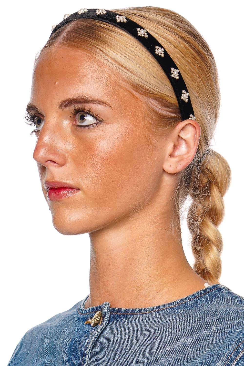 Jennifer Behr Maggie Black Pearl Velvet Headband