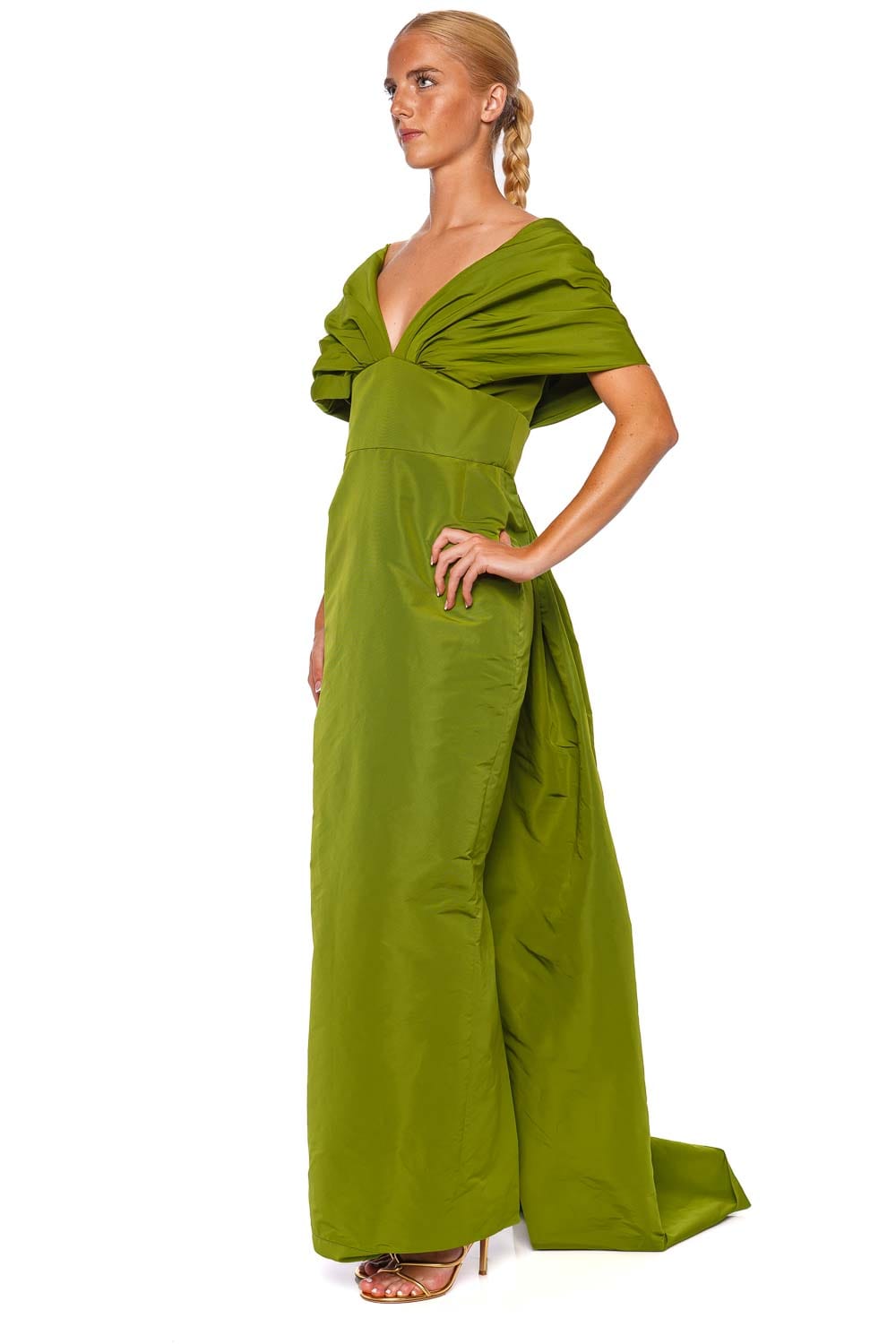 Marchesa Olive Bow Taffeta Column Gown
