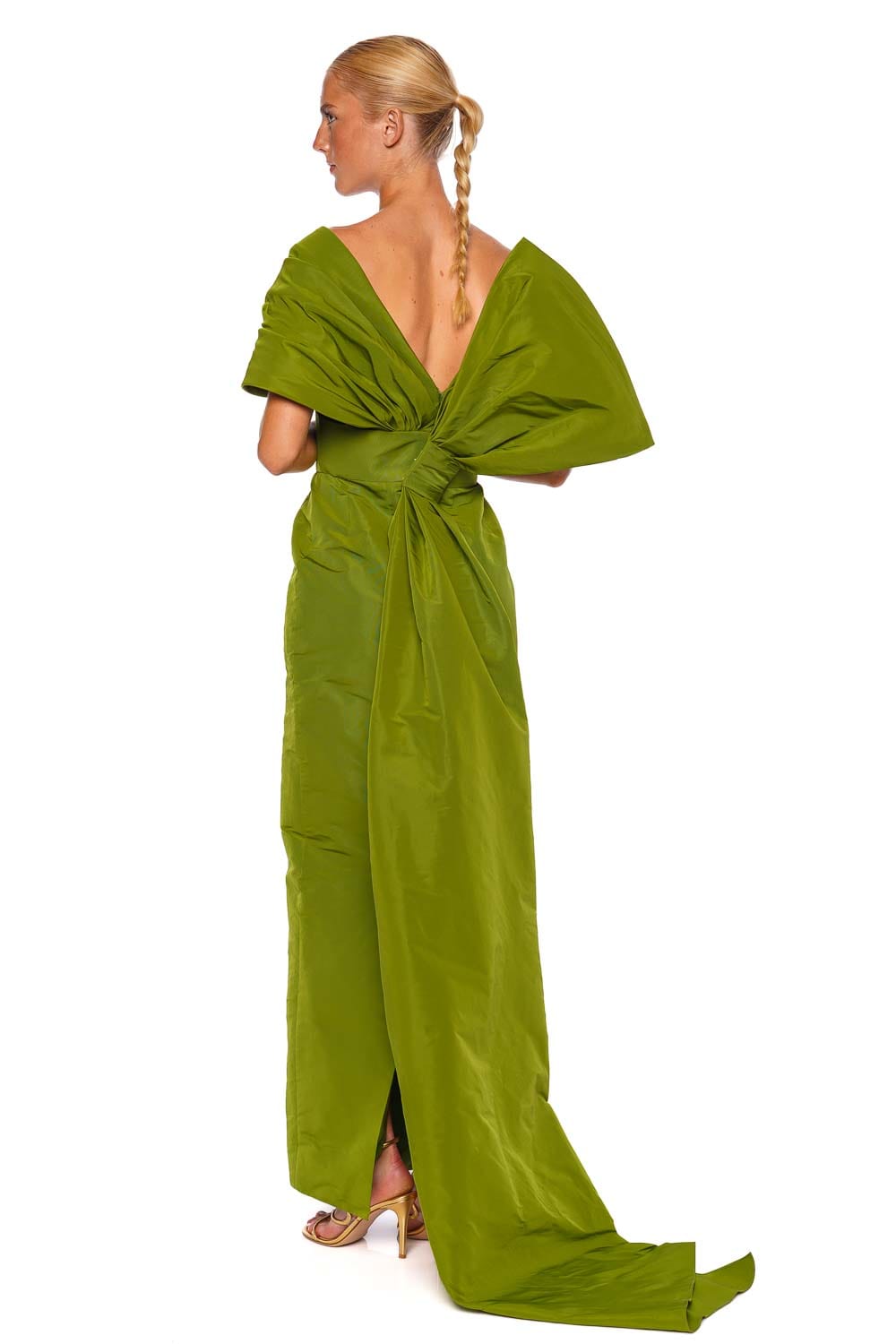 Marchesa Olive Bow Taffeta Column Gown