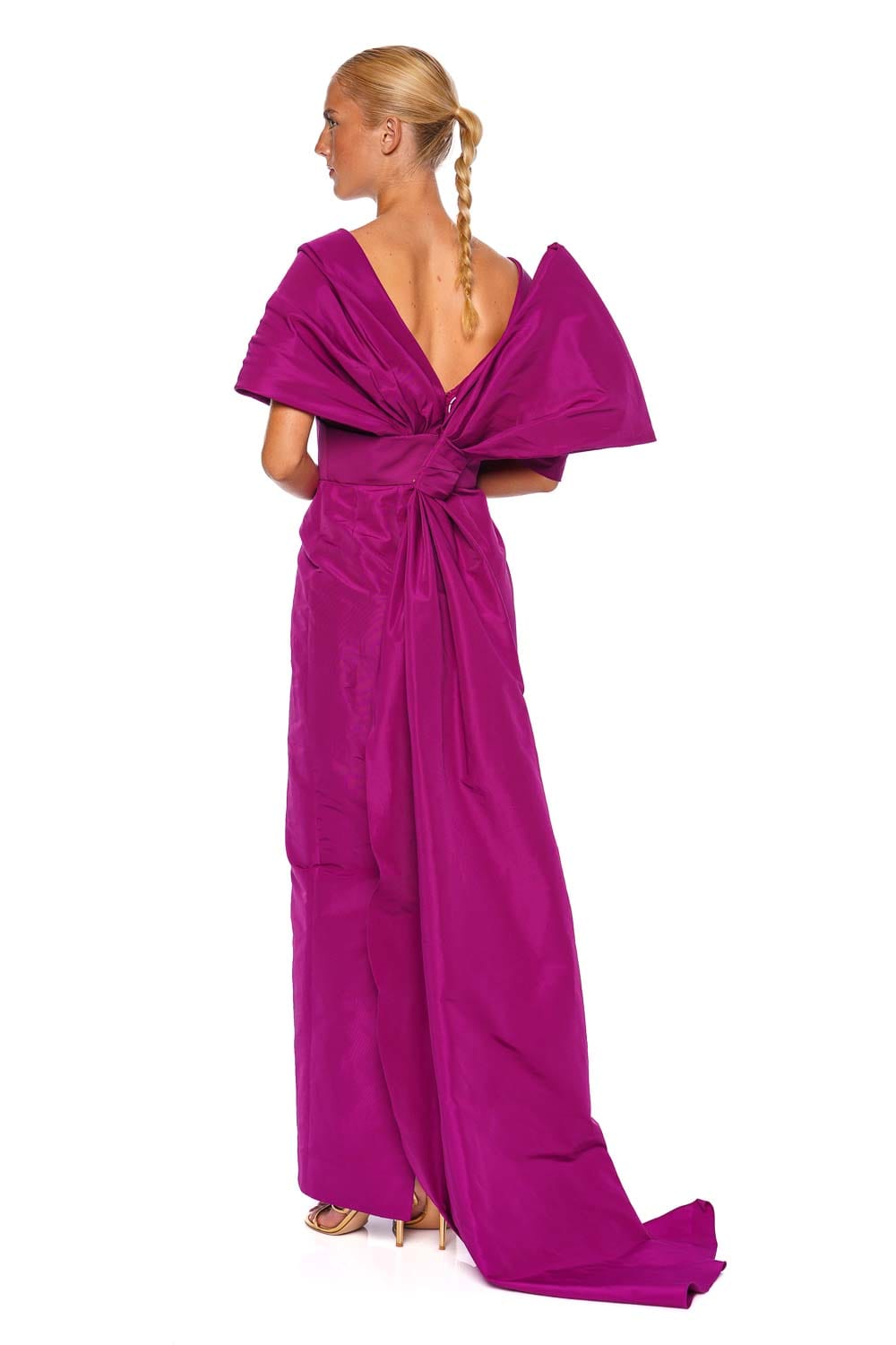 Marchesa Raspberry Bow Taffeta Column Gown