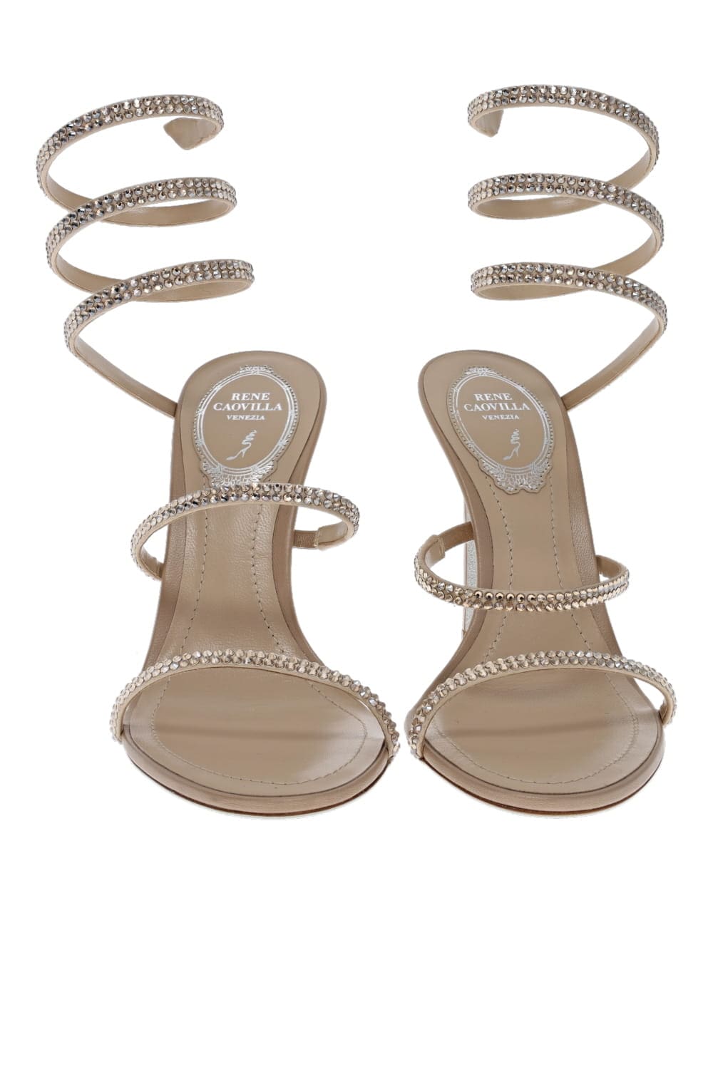 RENE CAOVILLA Cleo Beige Satin Crystal Sandal