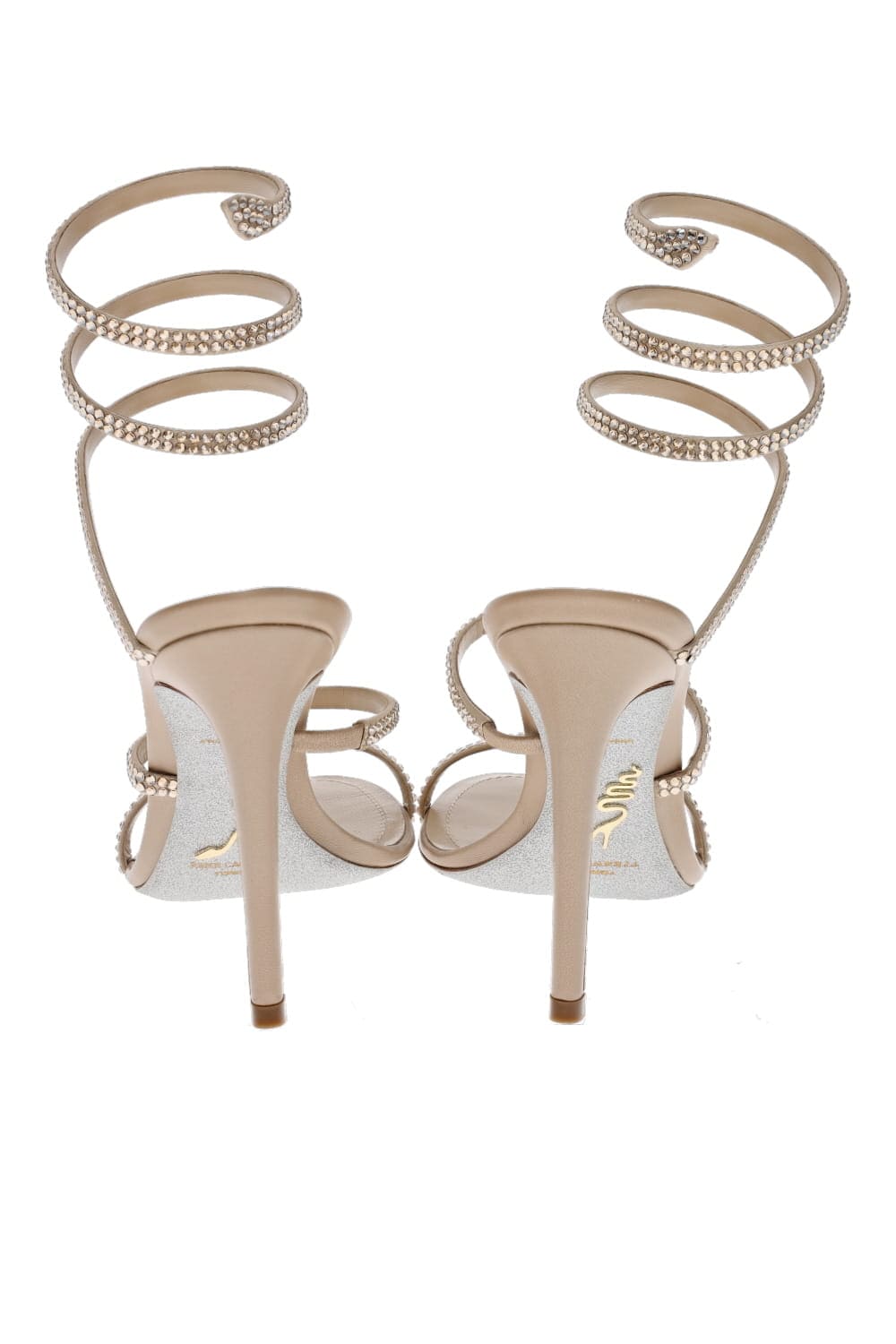 RENE CAOVILLA Cleo Beige Satin Crystal Sandal