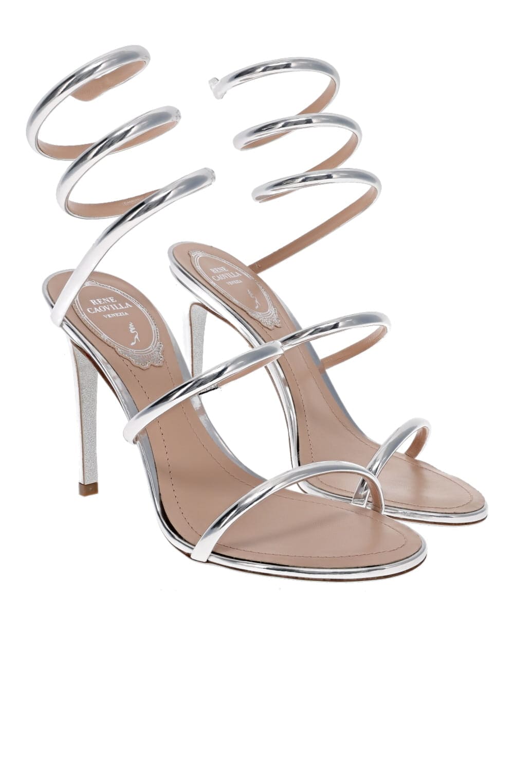 RENE CAOVILLA Cleo Silver Mirrored Leather Sandal