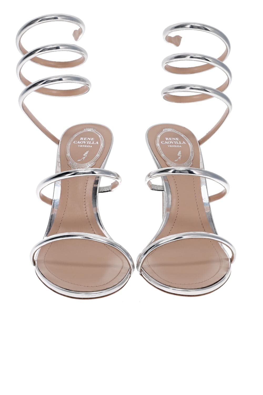 RENE CAOVILLA Cleo Silver Mirrored Leather Sandal