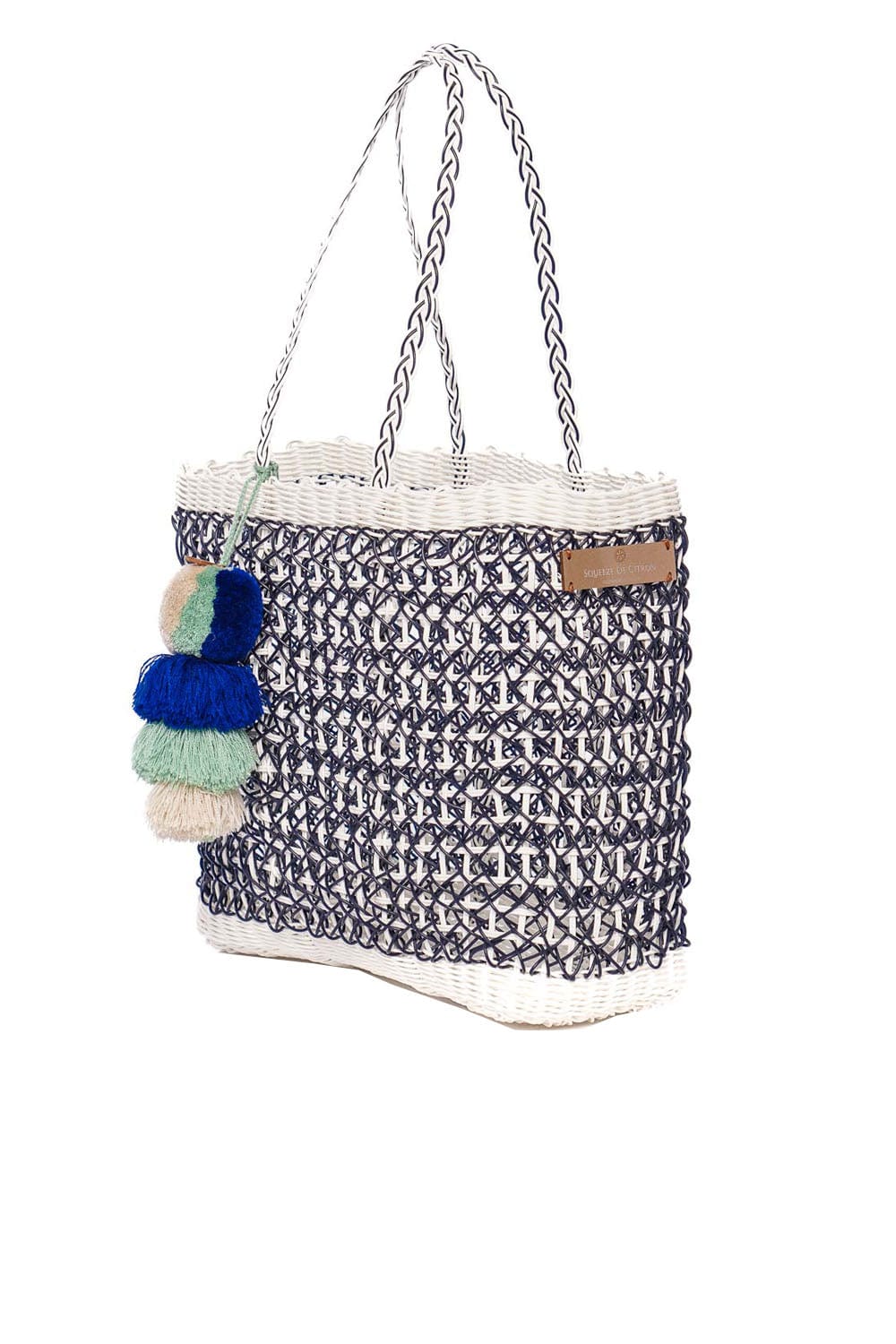 Squeeze De Citron Medium Navy Coastal Cable Citron Tote