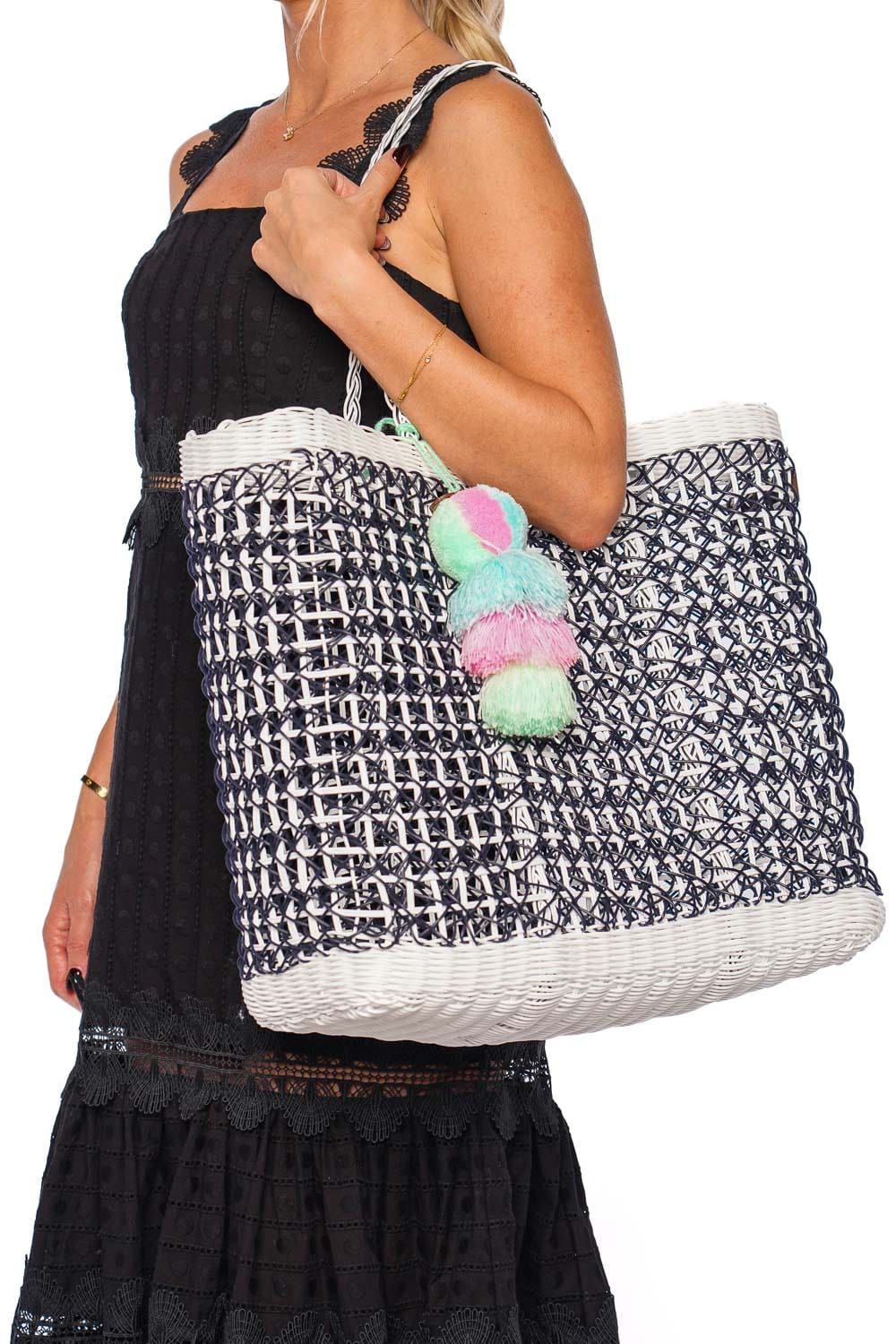 Squeeze De Citron Large Navy Coastal Cable Citron Tote