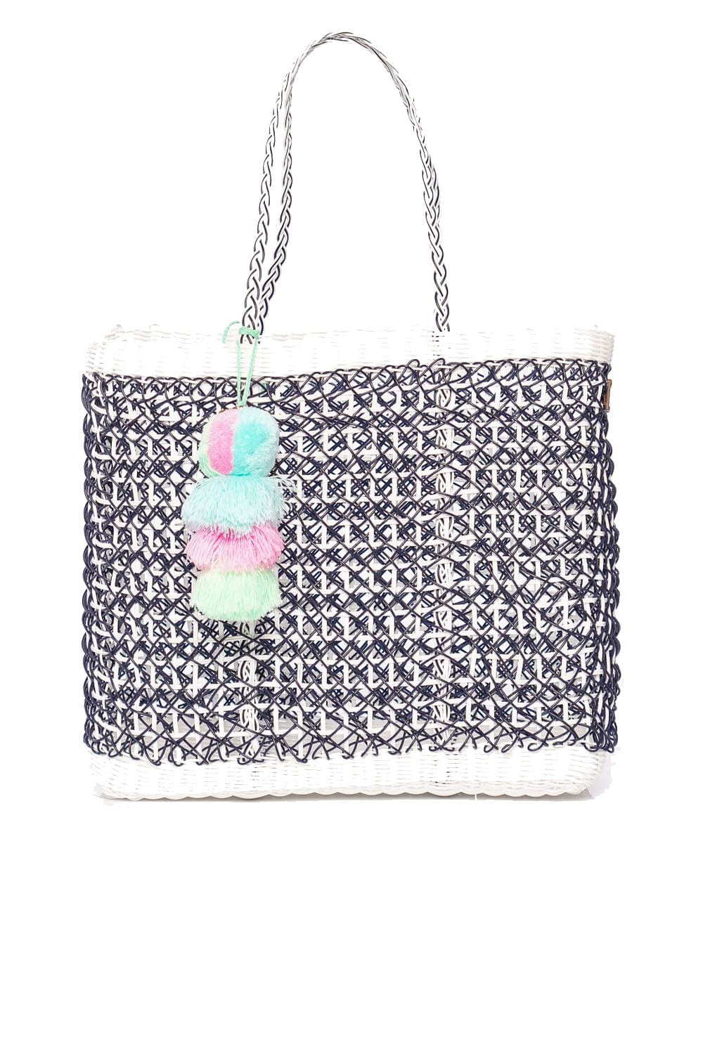 Squeeze De Citron Large Navy Coastal Cable Citron Tote