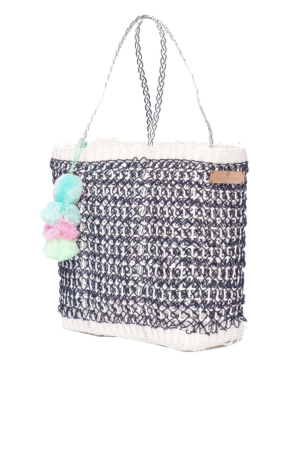 Squeeze De Citron Large Navy Coastal Cable Citron Tote