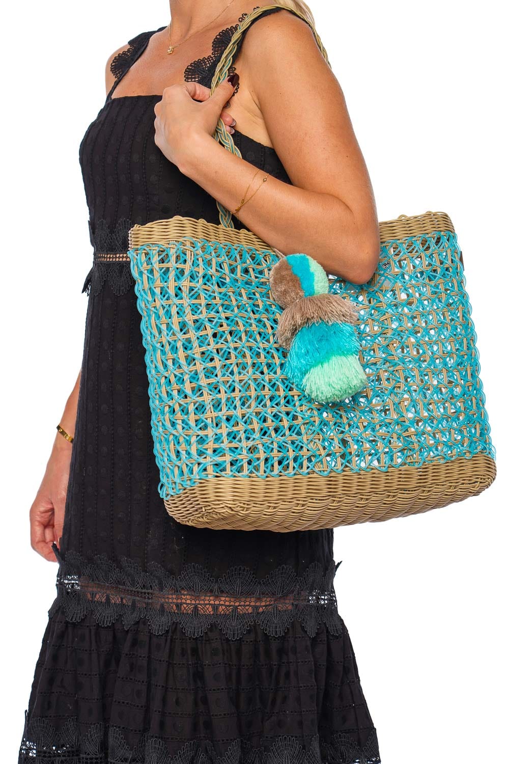 Squeeze De Citron Medium Sky Coastal Cable Citron Tote