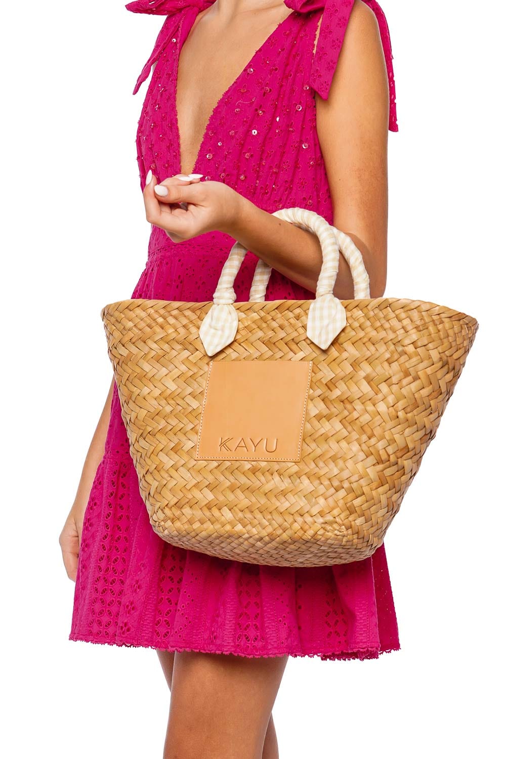 KAYU Marlow Gingham Scarf Straw Tote