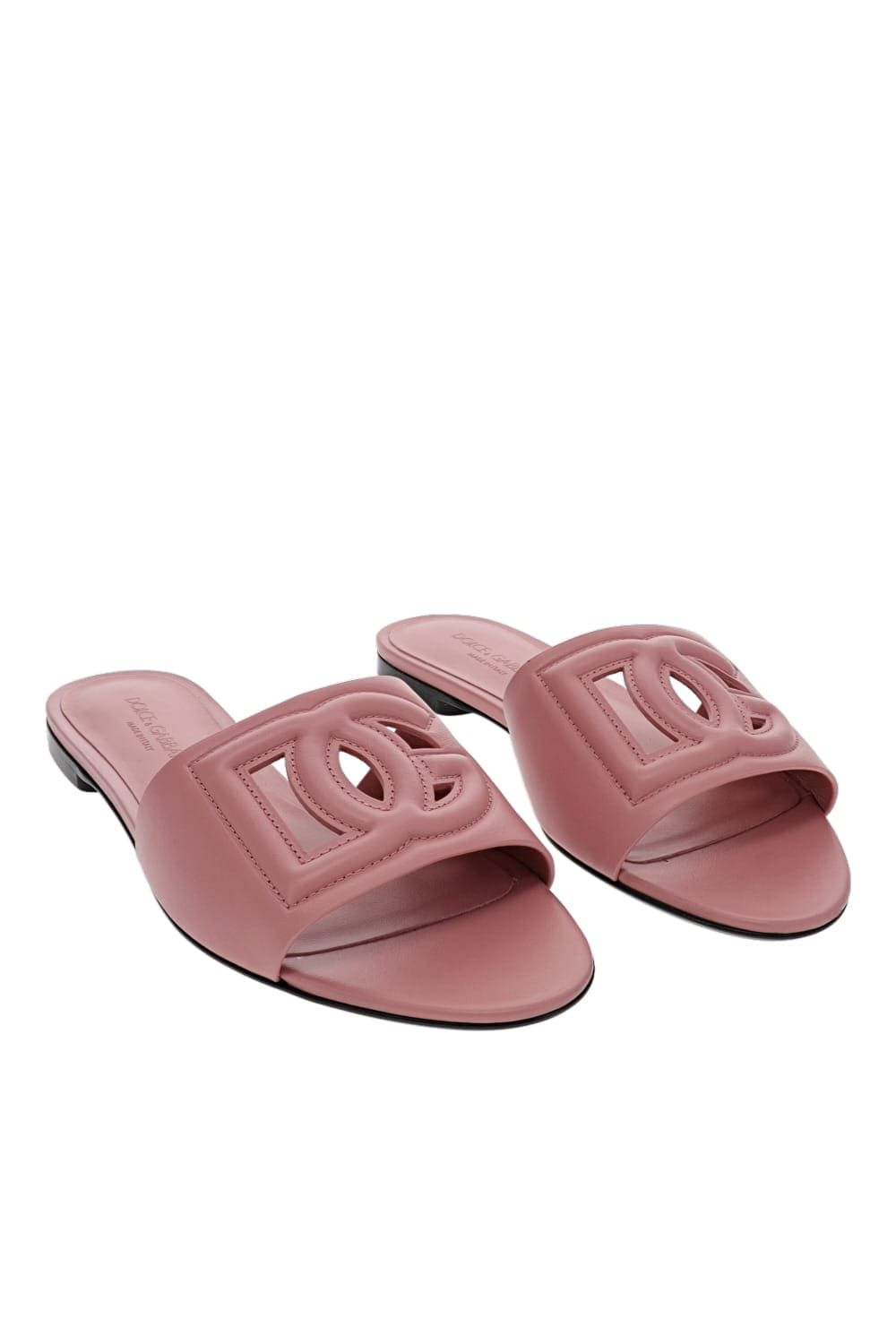 Dolce & Gabbana PINK LEATHER FLAT SLIDES CQ0436 AY329 80405 PINK