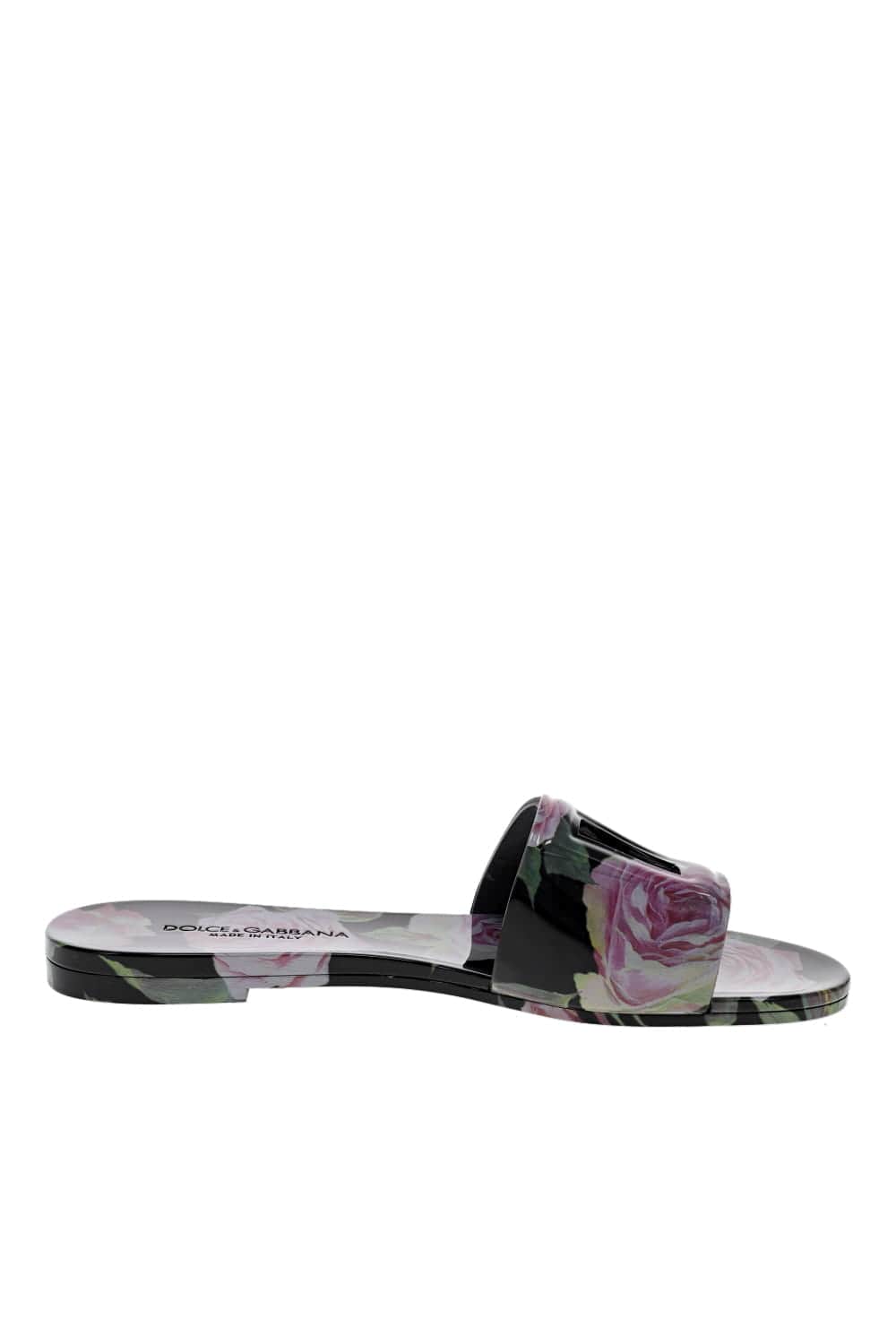 Dolce & Gabbana Black Floral Logo Rubber Beachwear Sliders