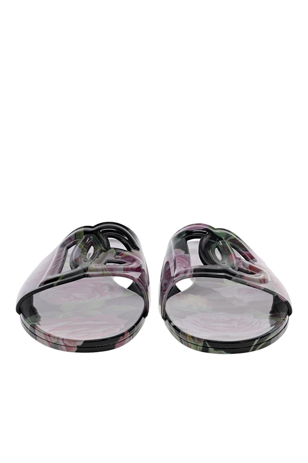 Dolce & Gabbana Black Floral Logo Rubber Beachwear Sliders