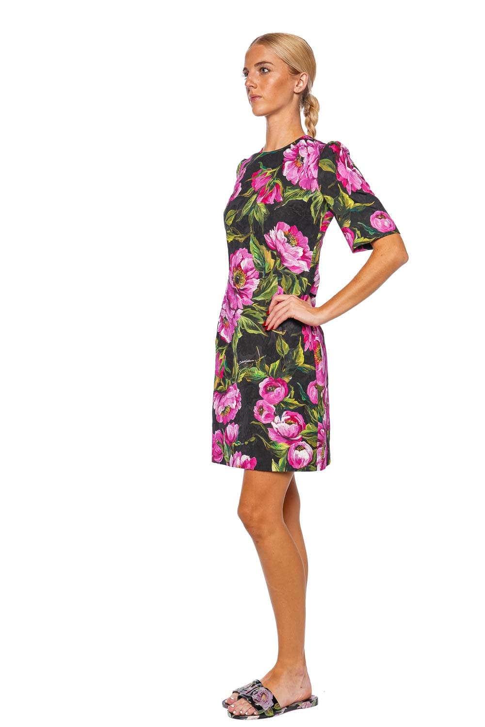 Peony Jacquard Short Sleeve Mini Dress