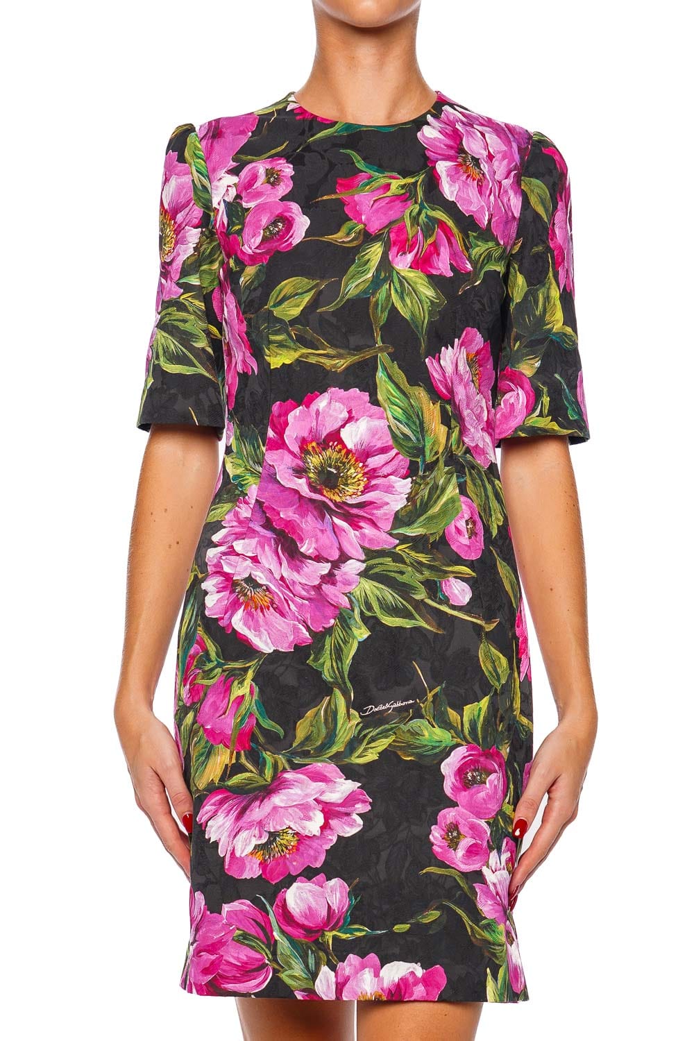 Dolce & Gabbana Peony Jacquard Short Sleeve Mini Dress