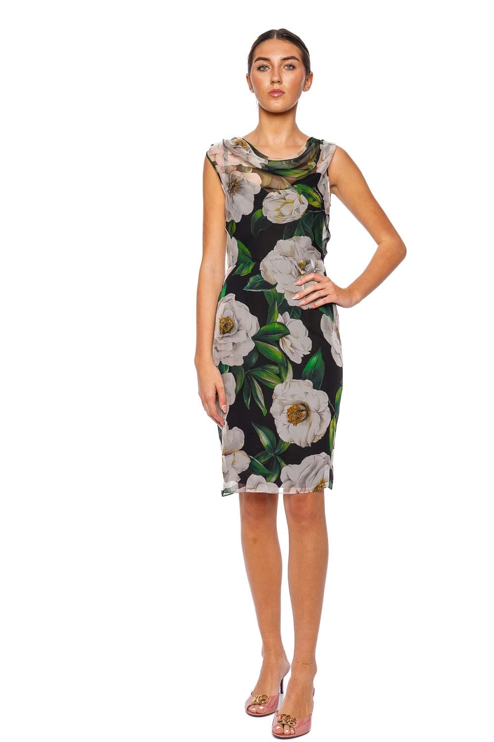 Dolce & Gabbana Gardenia Cowl Sleeveless Mini Dress