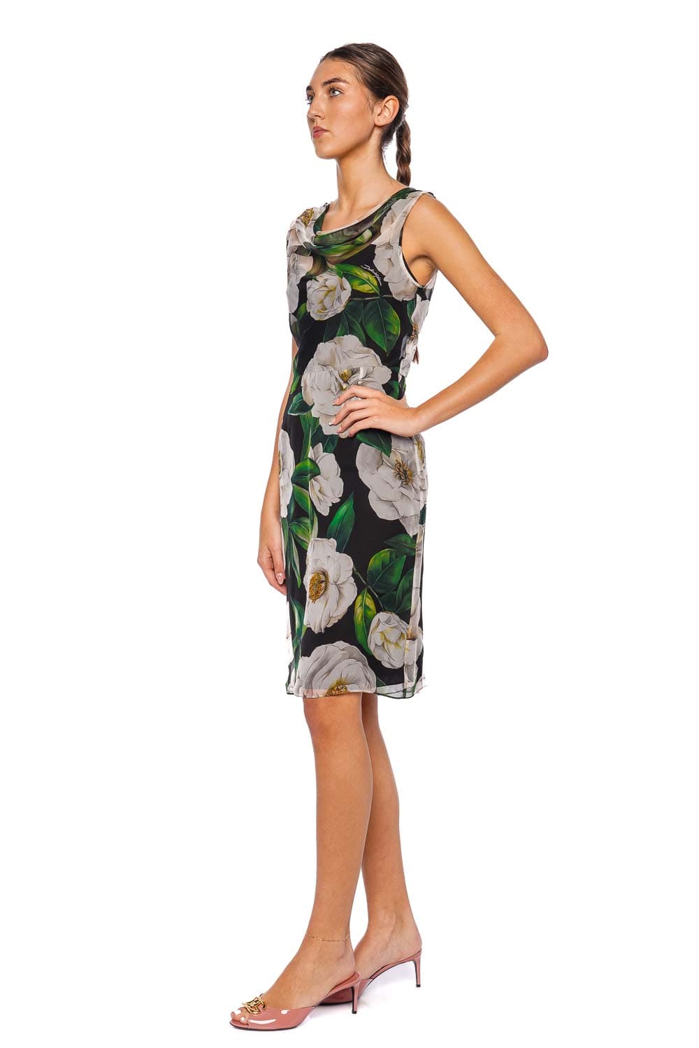 Dolce & Gabbana Gardenia Cowl Sleeveless Mini Dress