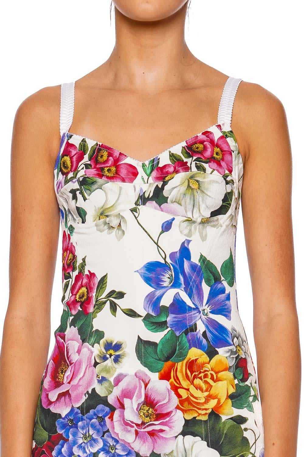 Dolce & Gabbana White Floral Bustier Mini Dress