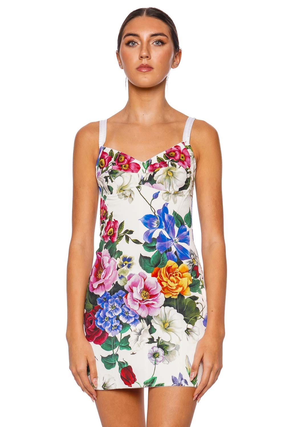 Dolce & Gabbana White Floral Bustier Mini Dress