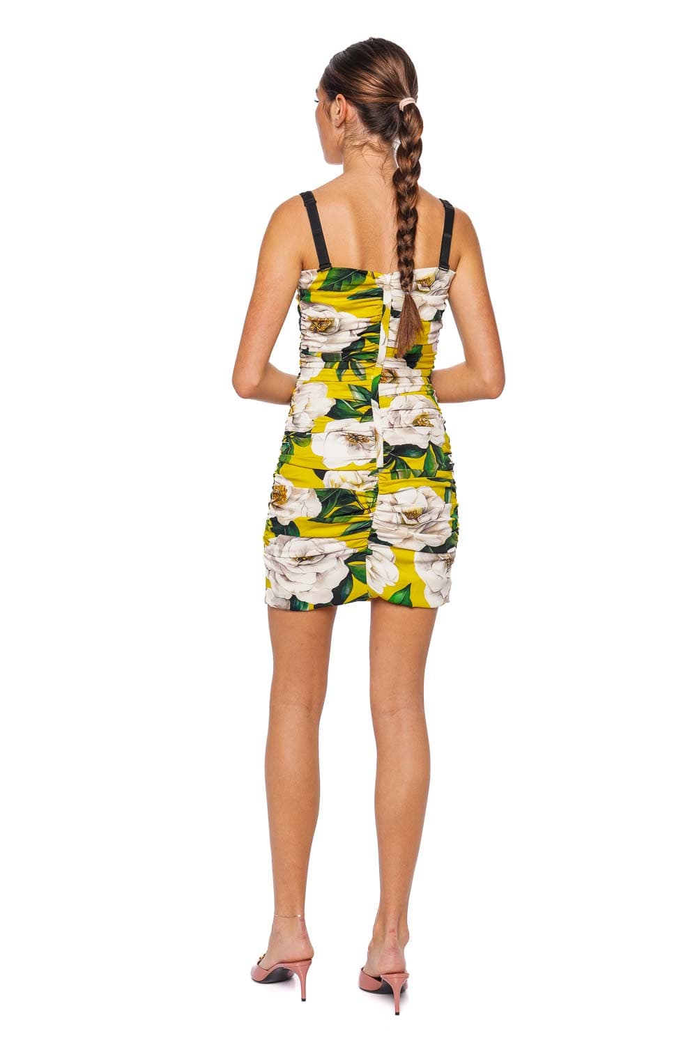 Dolce & Gabbana Yellow Gardenia Ruched Mini Dress