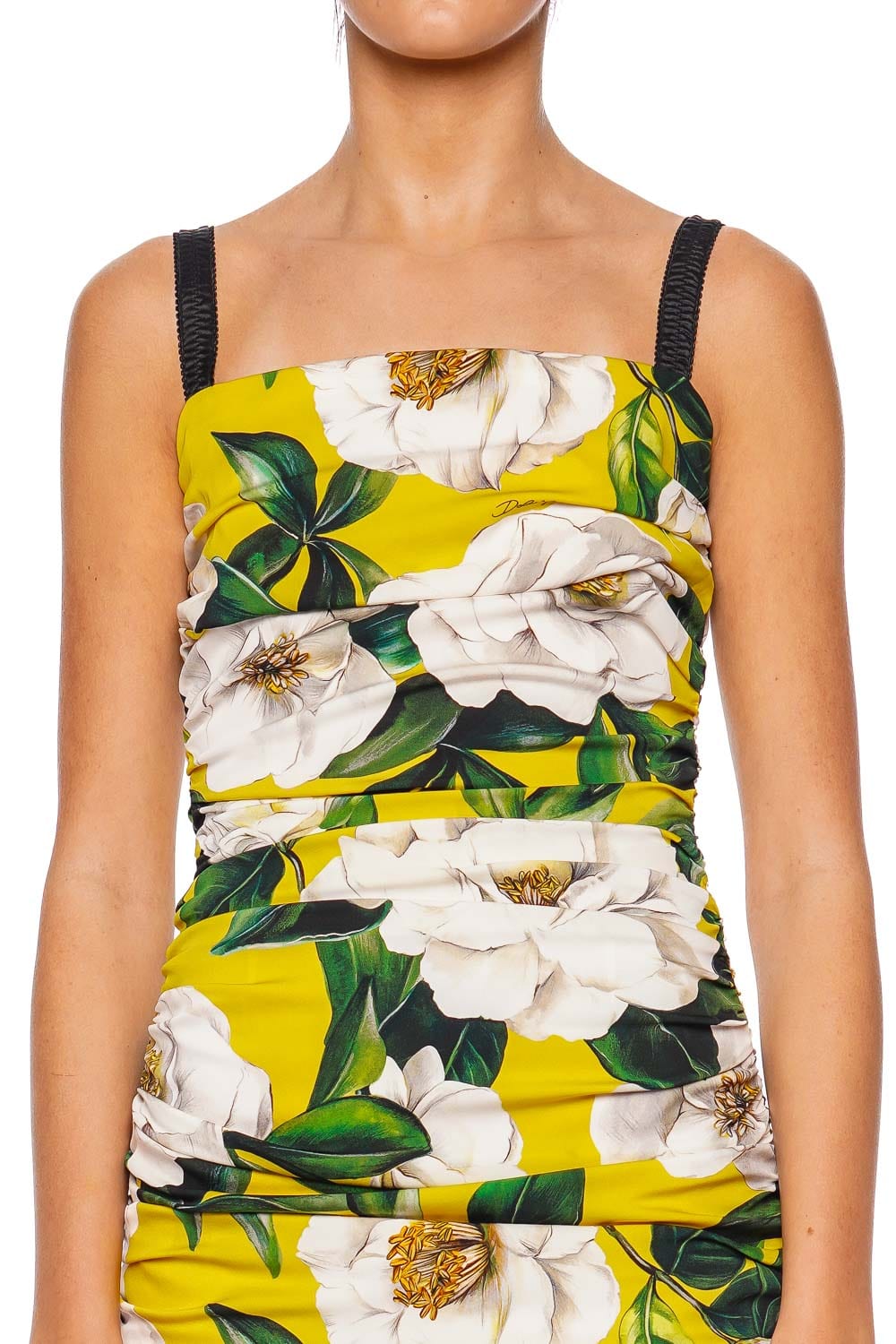 Dolce & Gabbana Yellow Gardenia Ruched Mini Dress