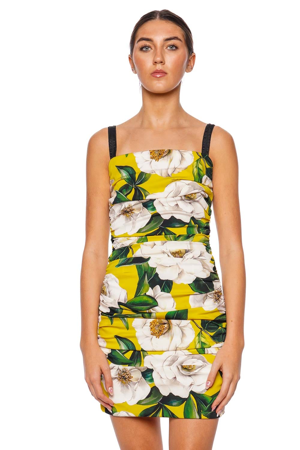 Dolce & Gabbana Yellow Gardenia Ruched Mini Dress