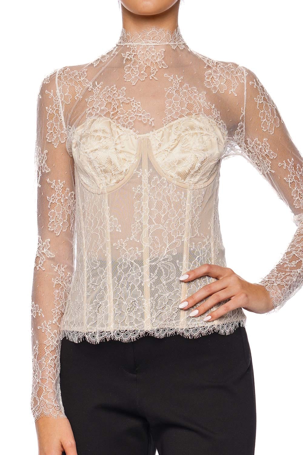 Belle Perle Victoria White Long Sleeve Lace Corset