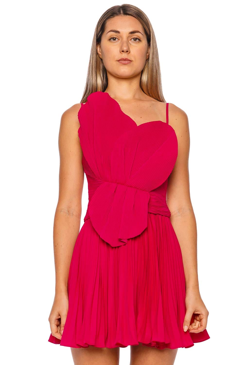 Acler Newtie Pleated Pink Sculptural Mini Dress