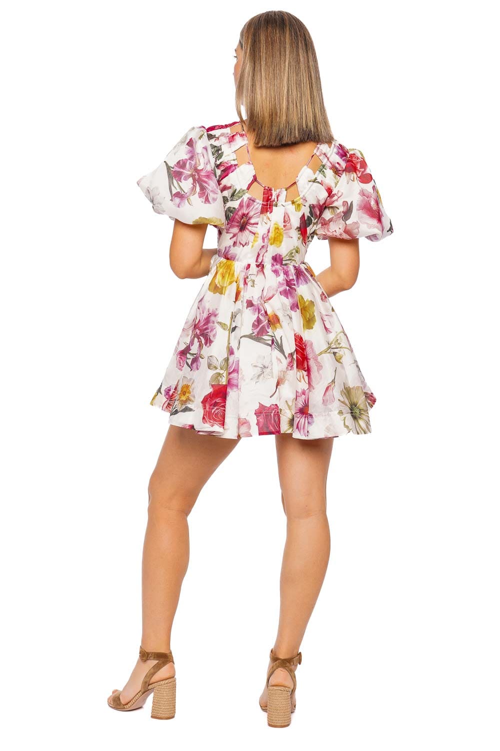 Aje. Fleur Floral Puff Sleeve Mini Dress