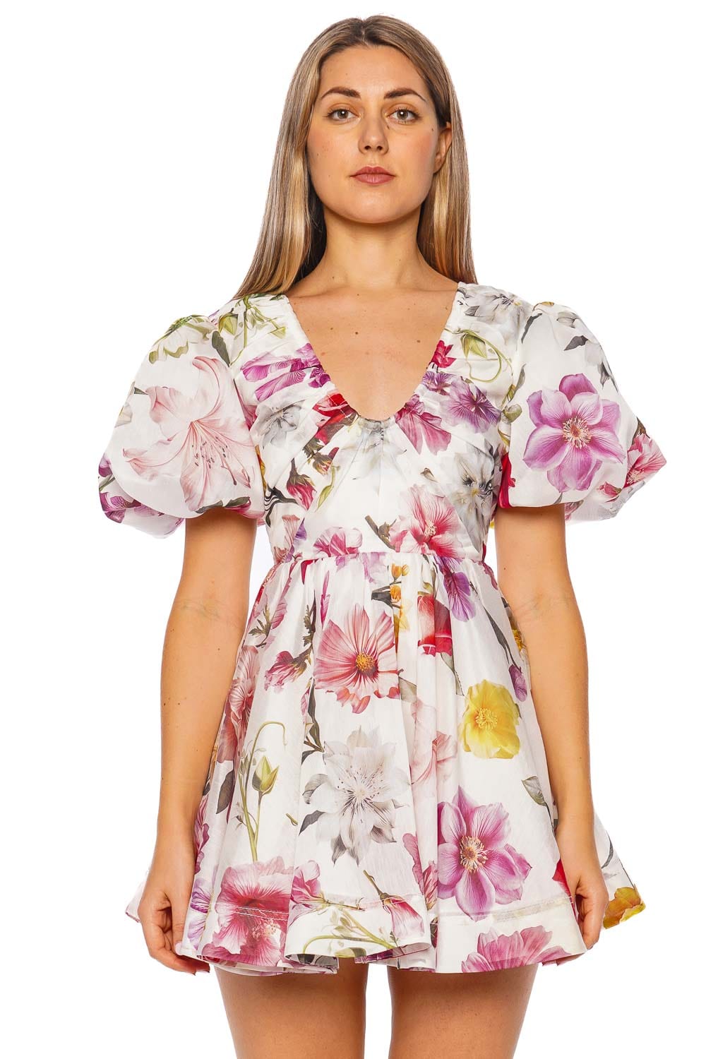 Aje. Fleur Floral Puff Sleeve Mini Dress