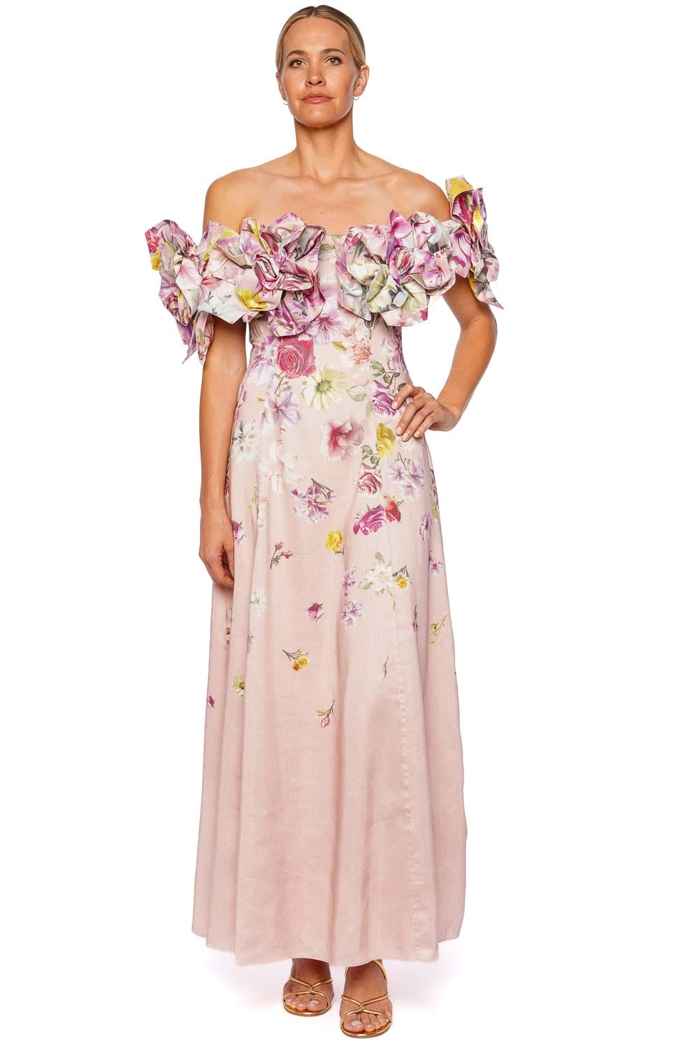 Aje. Misha Floral Off Shoulder Midi Dress