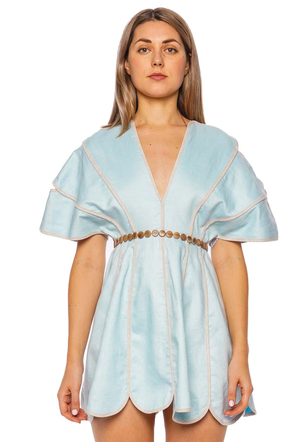 ワンピース LINEN SCALLOPED CACHECOEUR DRESS Linen-Blend Scalloped Midi Dress | Gap