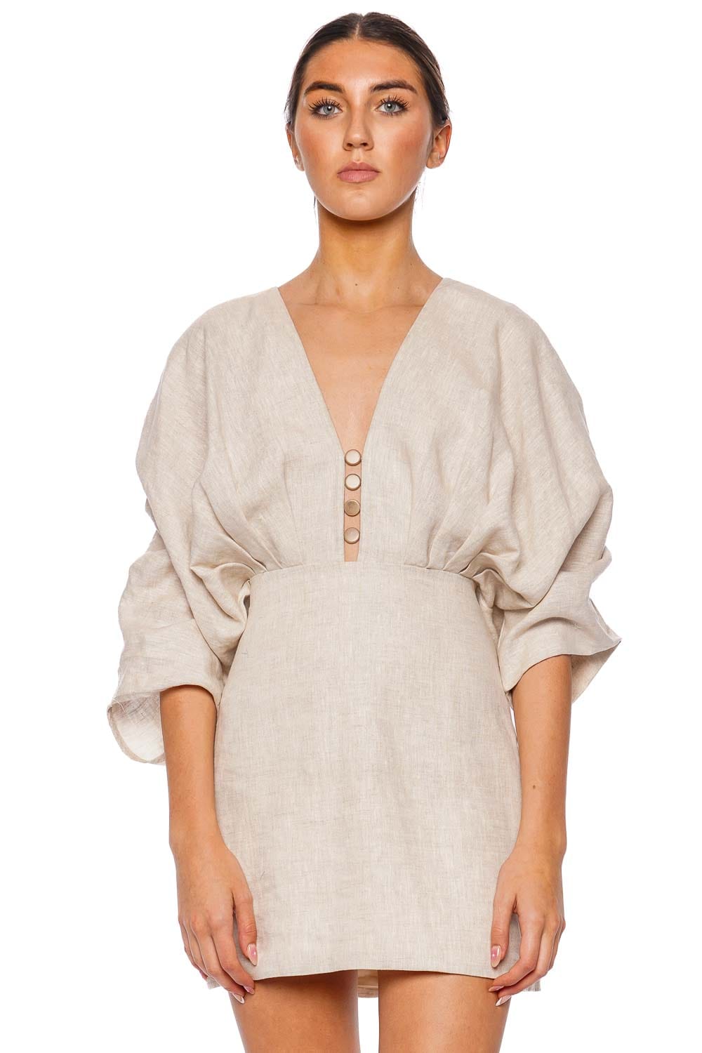 Azulu Abella Beige Linen Mini Dress