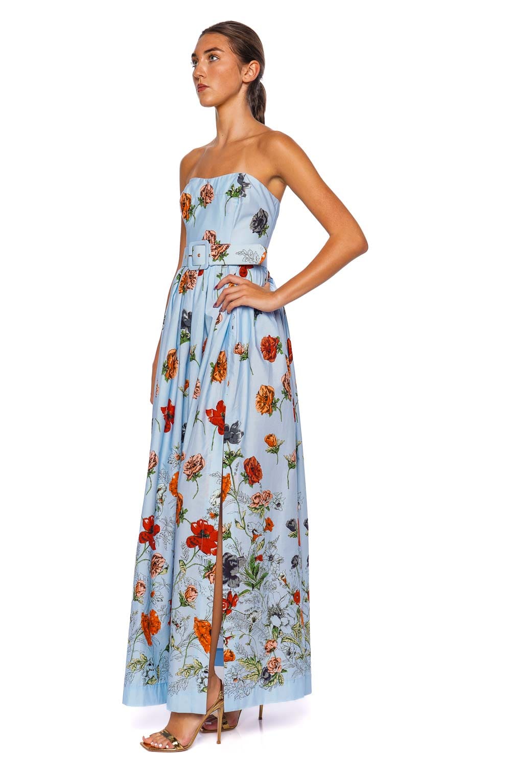 Cara Cara Greenfield Strapless Floral Belted Gown