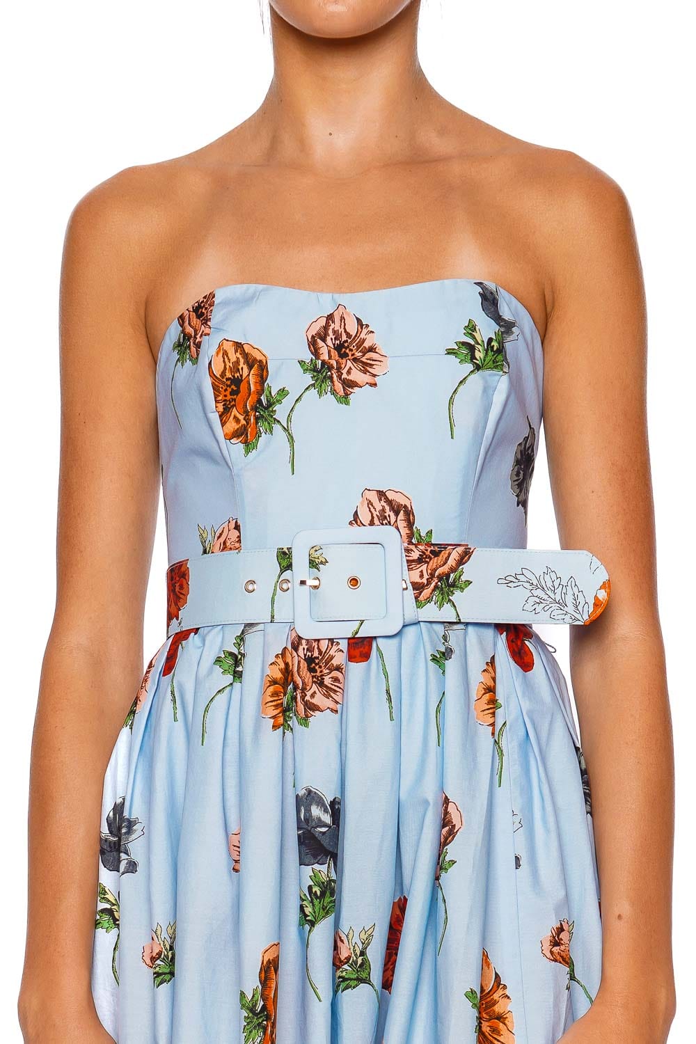 Cara Cara Greenfield Strapless Floral Belted Gown