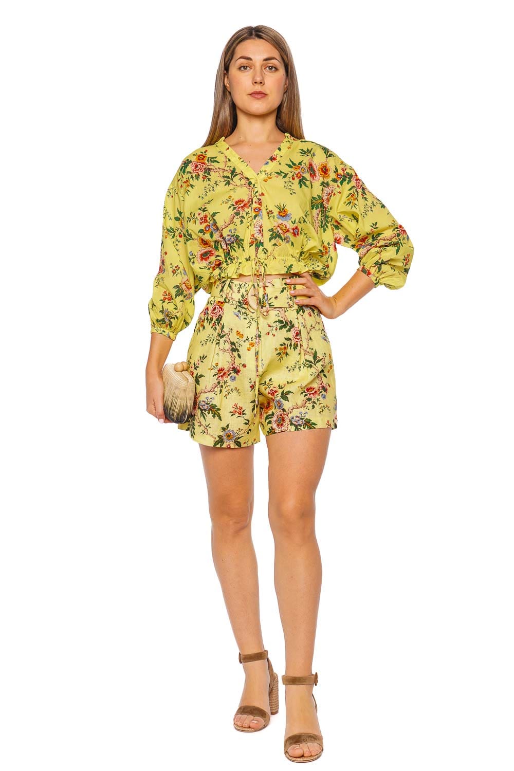 Cara Cara Palmer Chintz Yellow Belted Cotton Short