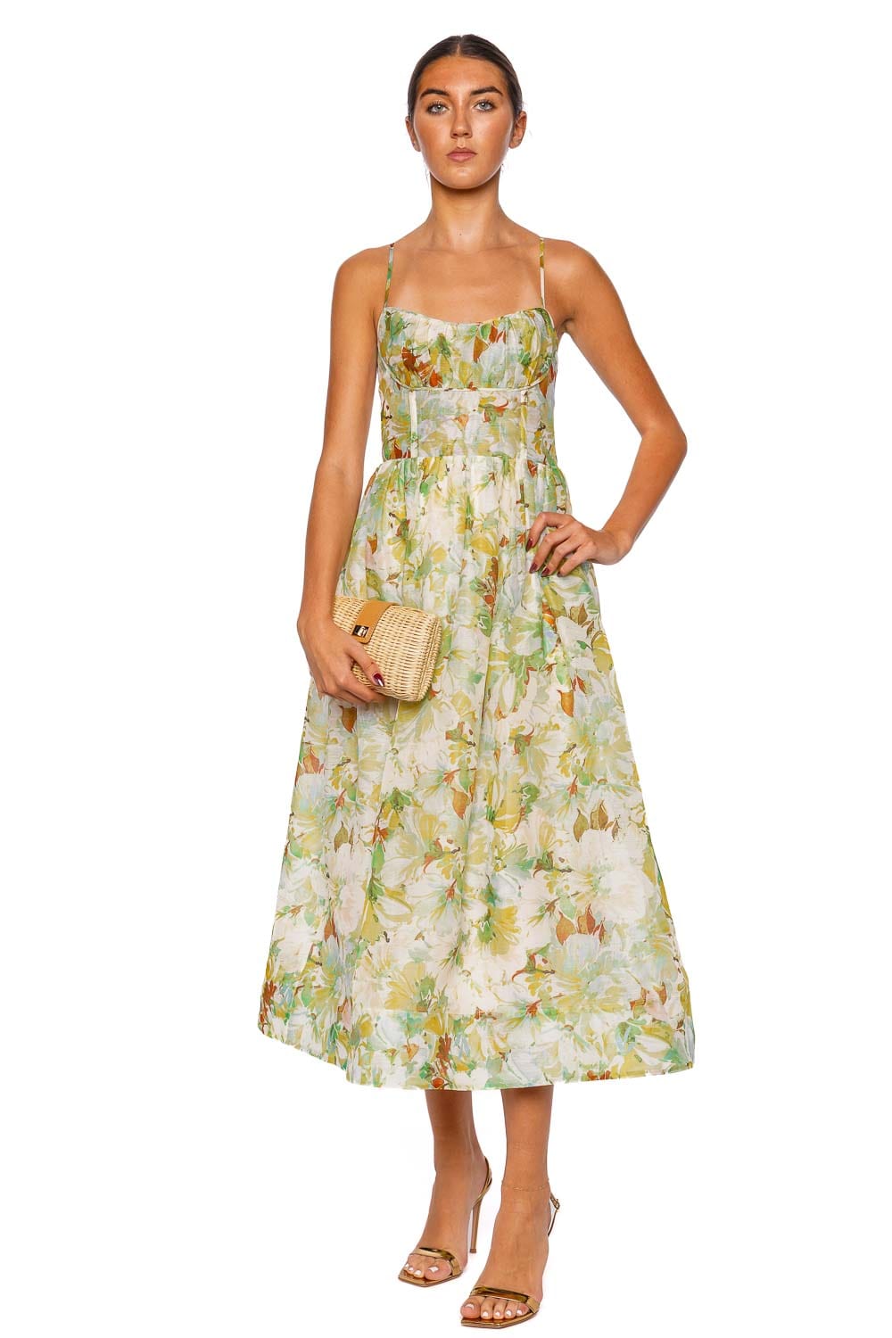 Cara Cara Alba Terra Floral Ruched Midi Dress